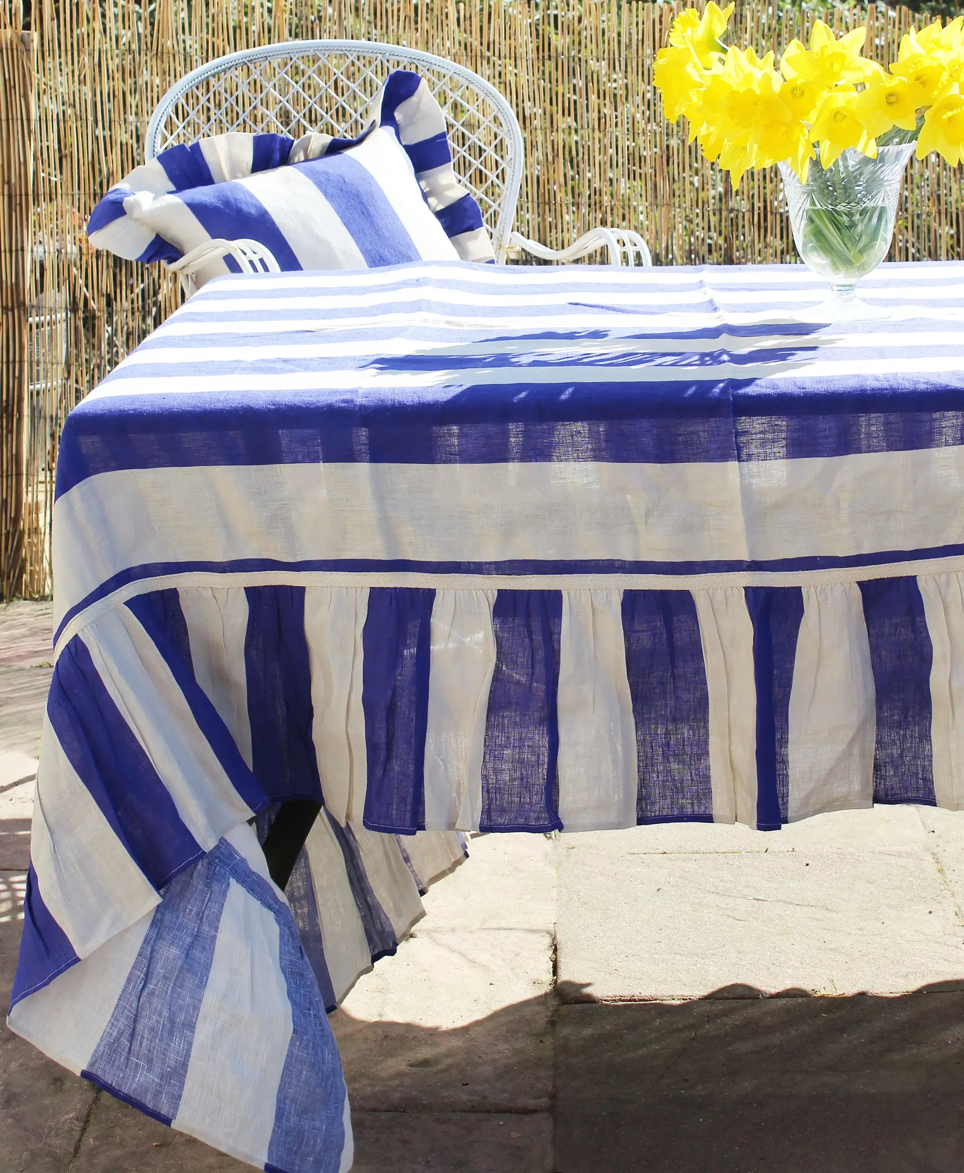 WOLF & BADGER | Cobalt Extra Wide Stripe Tablecloth