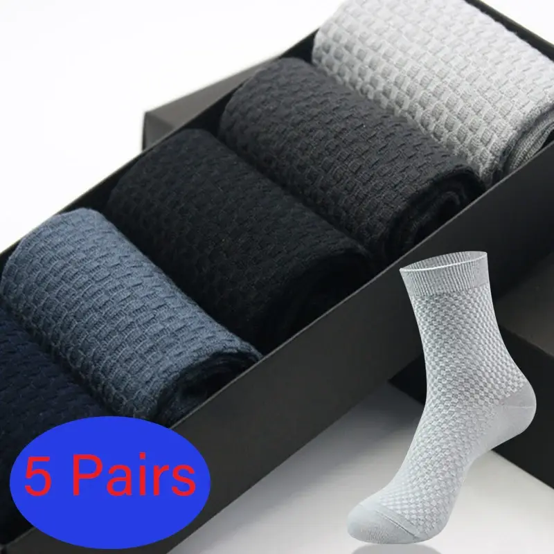 5 Pairs/Lot Men's Bamboo Fiber Socks Long Harajuku for Business Solid
