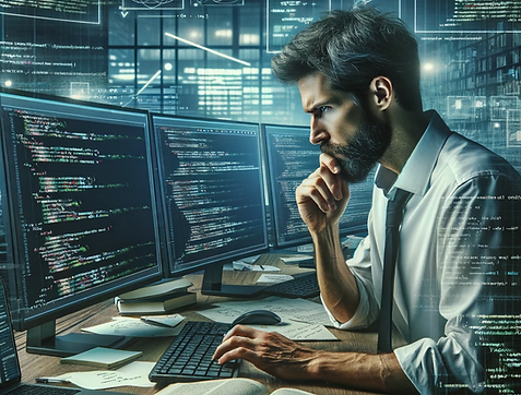 DALL·E 2024-01-19 20.15.16 - An image depicting an experienced software developer trying t