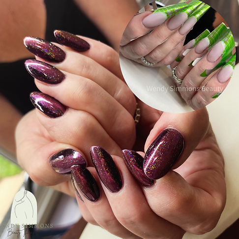 Hands and nails during and after acrylic extension