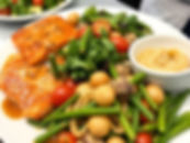 prompt for caterers with chefendish, salmon, chicken , pasta, green salad and tomato, potatoes, green beans , gravies, toscana day light.jpg