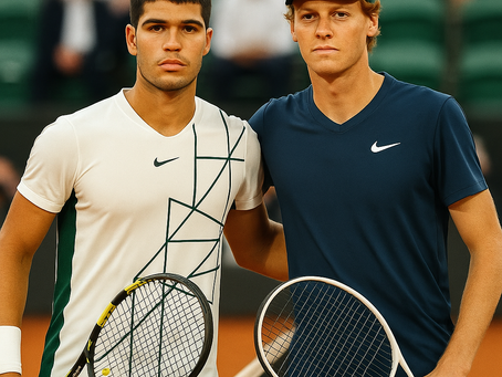 Carlitos Alcaraz y Jannik Sinner. Imagen creada con ChatGPT 4o, mayo 24, 2025.