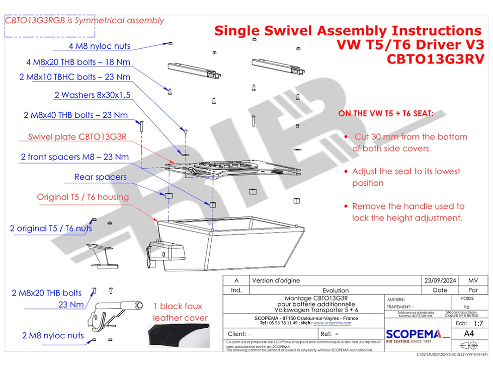 Thumbnail: VW T5/T6 Single RIB Seat Swivel, Passenger or Drivers Side