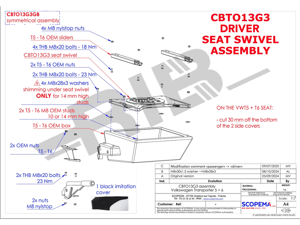 Thumbnail: Single RIB Seat Swivel Raising Shims – Compatible with Driver – VW T5/6
