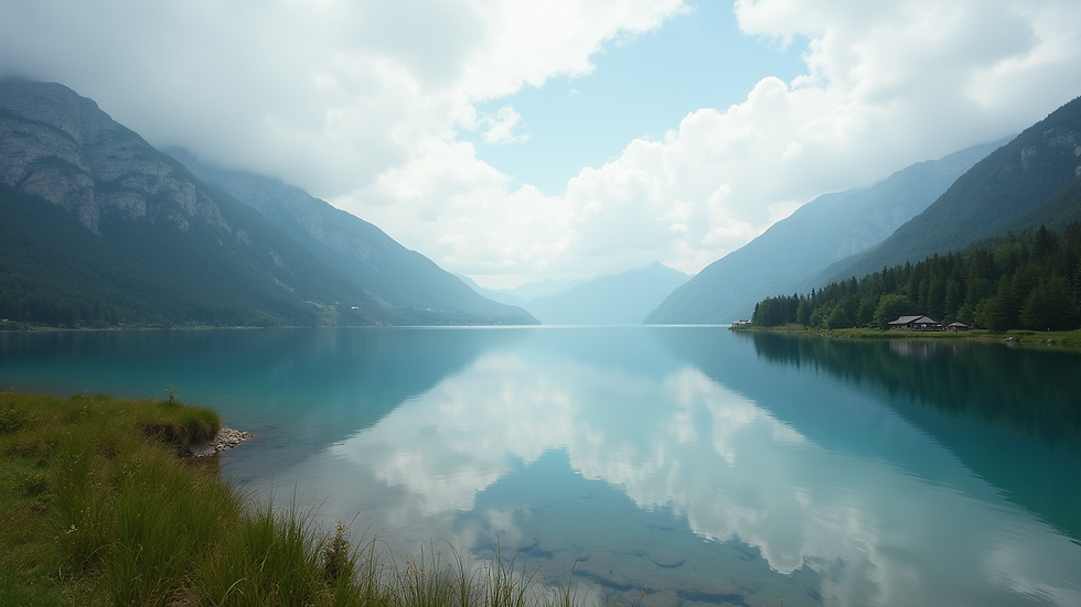 Eye-level view of a serene landscape with a calm lake