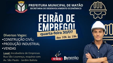 Prefeitura de Matão promove novo Feirão de Empregos nesta quarta-feira (30)