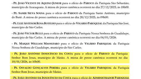 Comunicado oficial da Cúria Diocesana de São Carlos