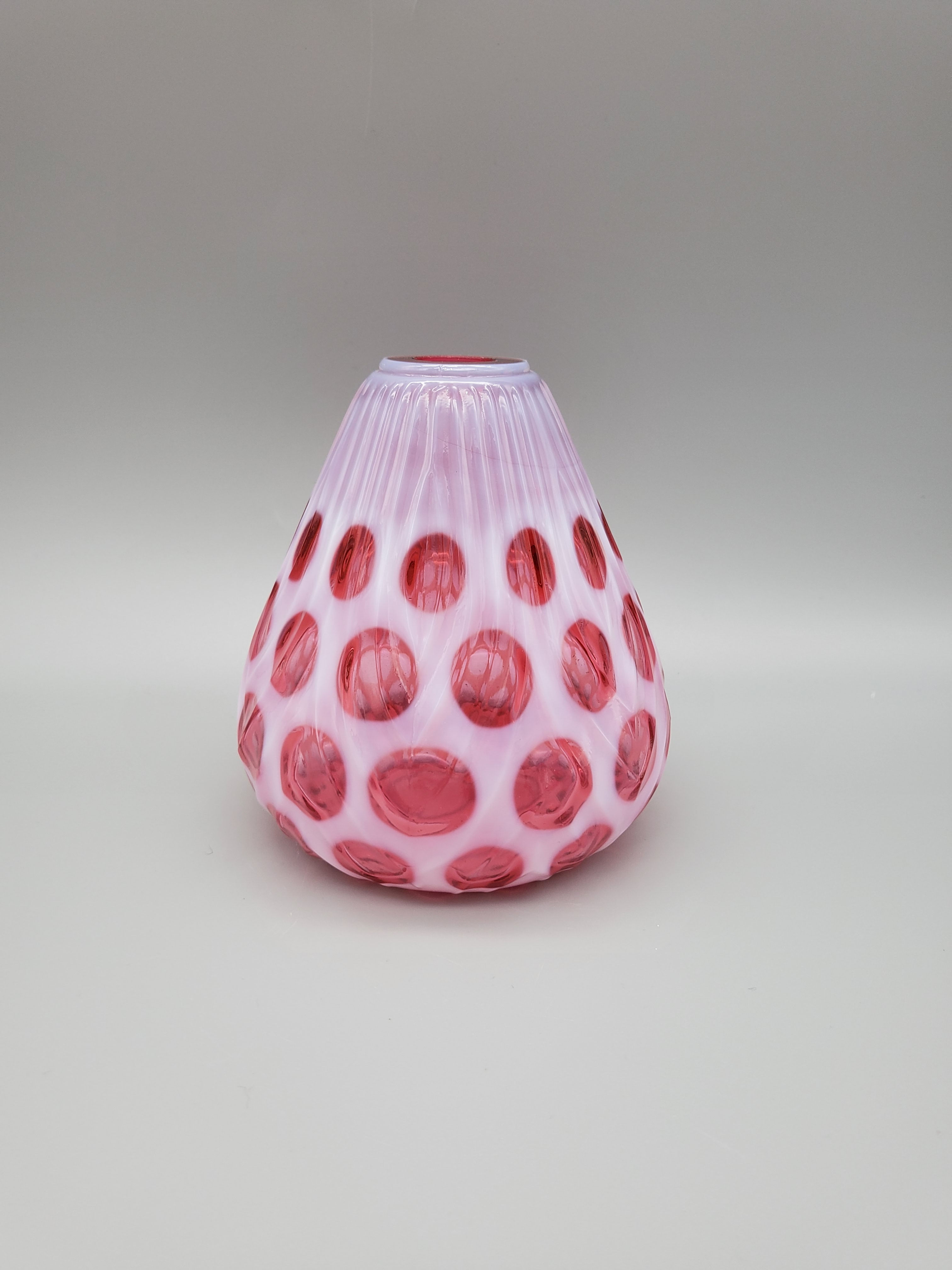 Fenton Glass Opalescent Coin Dot Cranberry Ivy Vase