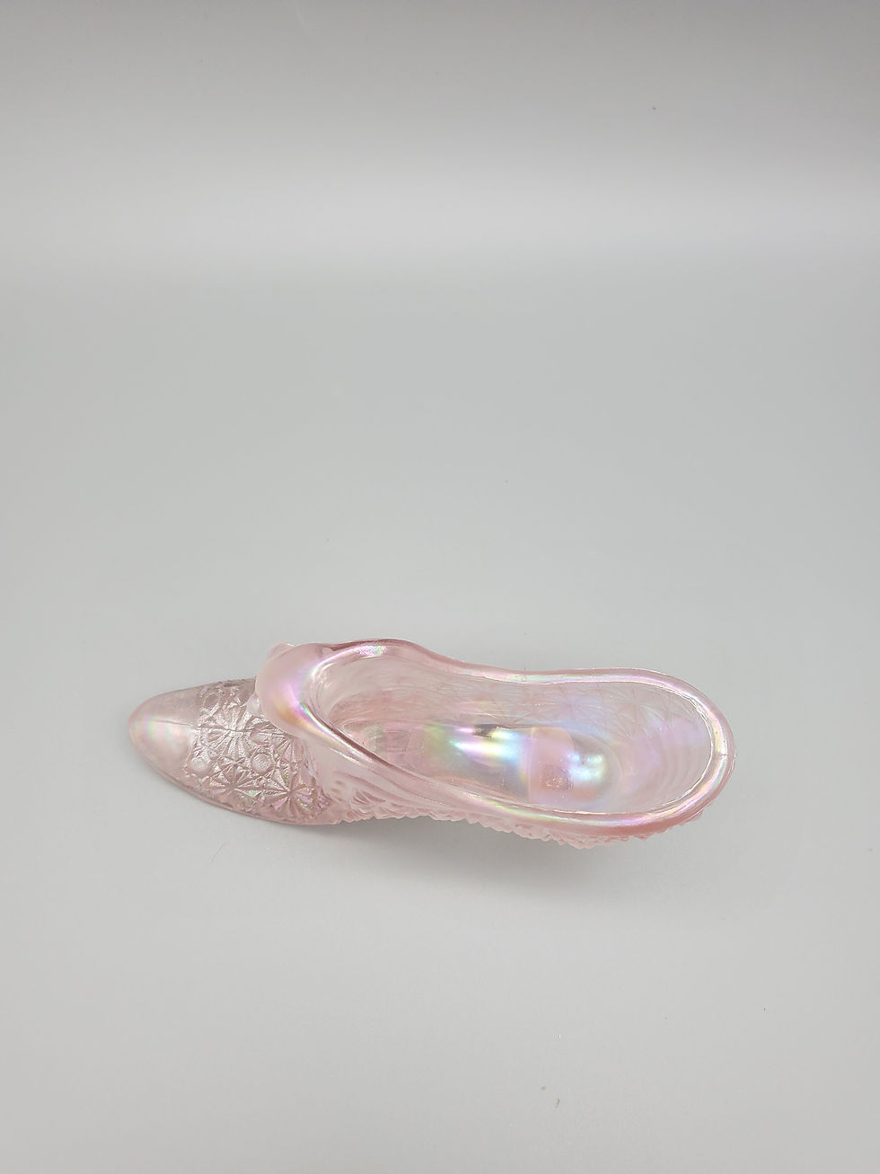Thumbnail: Fenton Glass Iridescent Daisy Button Pink Shoe Figurine