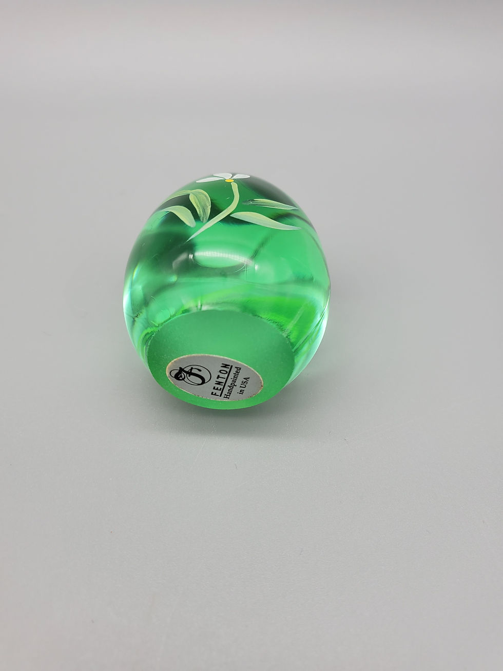 Thumbnail: Fenton Glass Green Egg Figurine Hand Painted