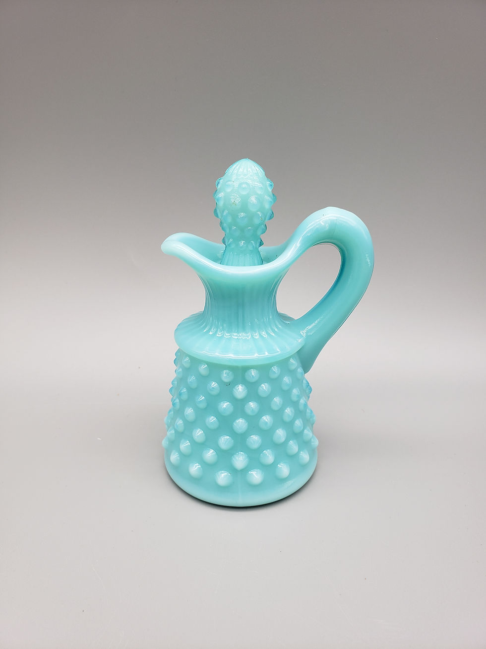 Fenton Glass Milk Glass Hobnail Turquoise Teal Blue Green Cruet