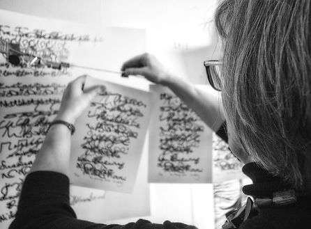 Caroline the printmaker as work in her studio