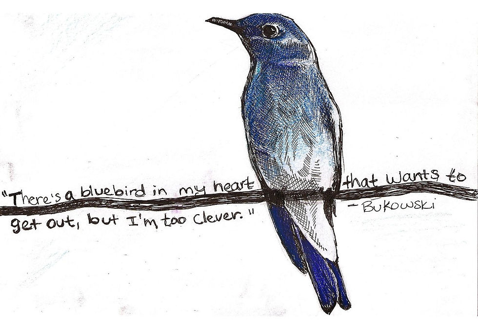 Imagem com trecho de um dos principais poemas de Bukowski, "Bluebird" (Pássaro azul)