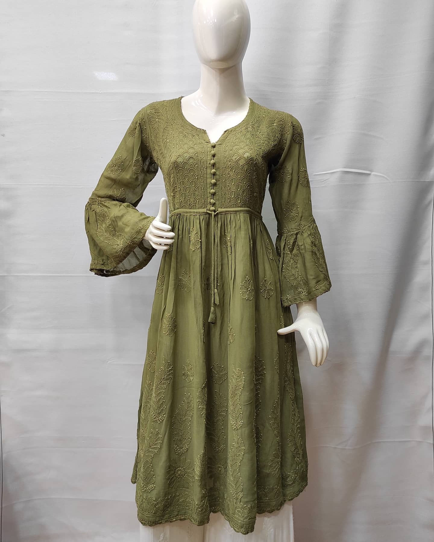 Hand Embroidered Frock Style Viscose Lucknowi Chikankari Kurti