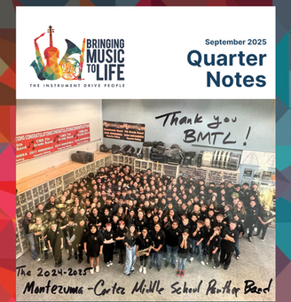 Montezuma-Cortez Middle School displaying the instruments received from Bringing Music to Life.