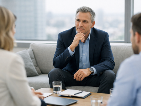 Team sitting on couches discussing how to move from the AI Hype into the real-world.