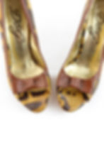 Pair of leopard print peep-toe heeled sandals with brown bows, D&G Dolce & Gabbana