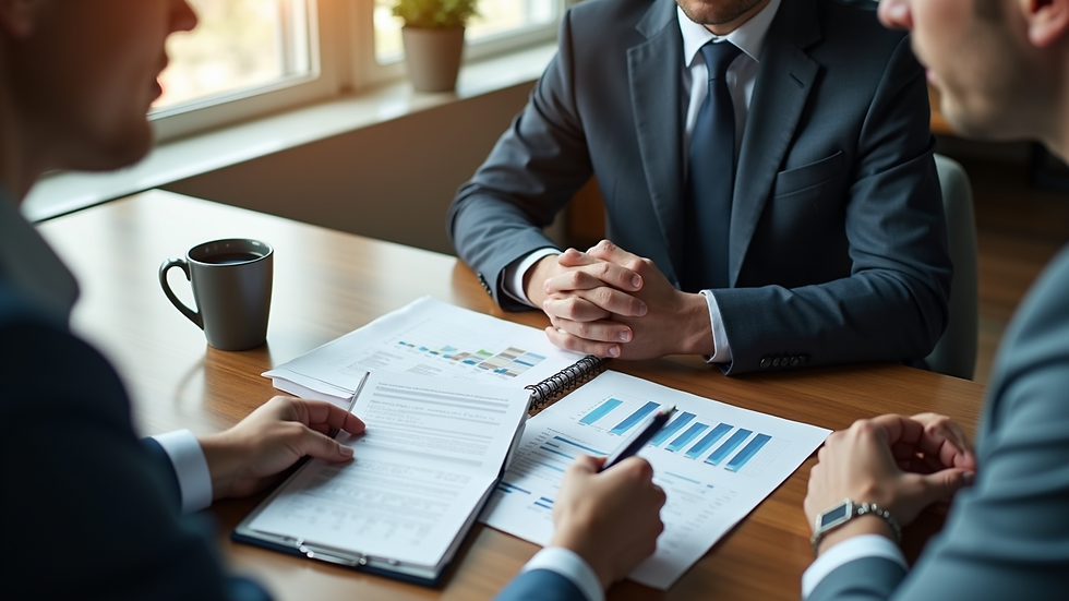 High angle view of a finance broker discussing loan options with a client
