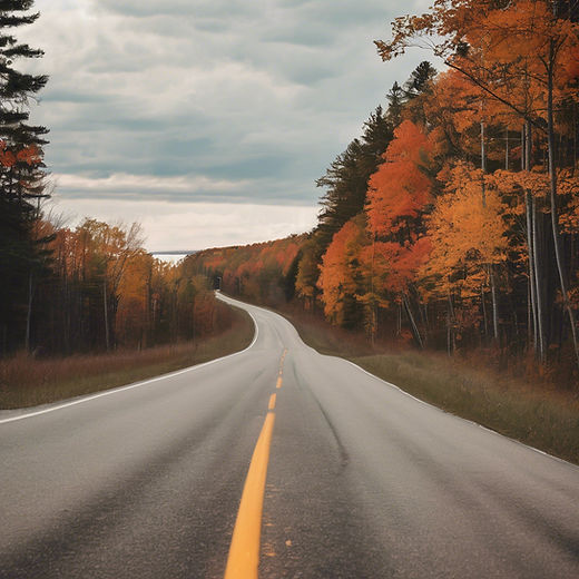 landscape photos of up North Michigan road views with a car driving on the road.jpg