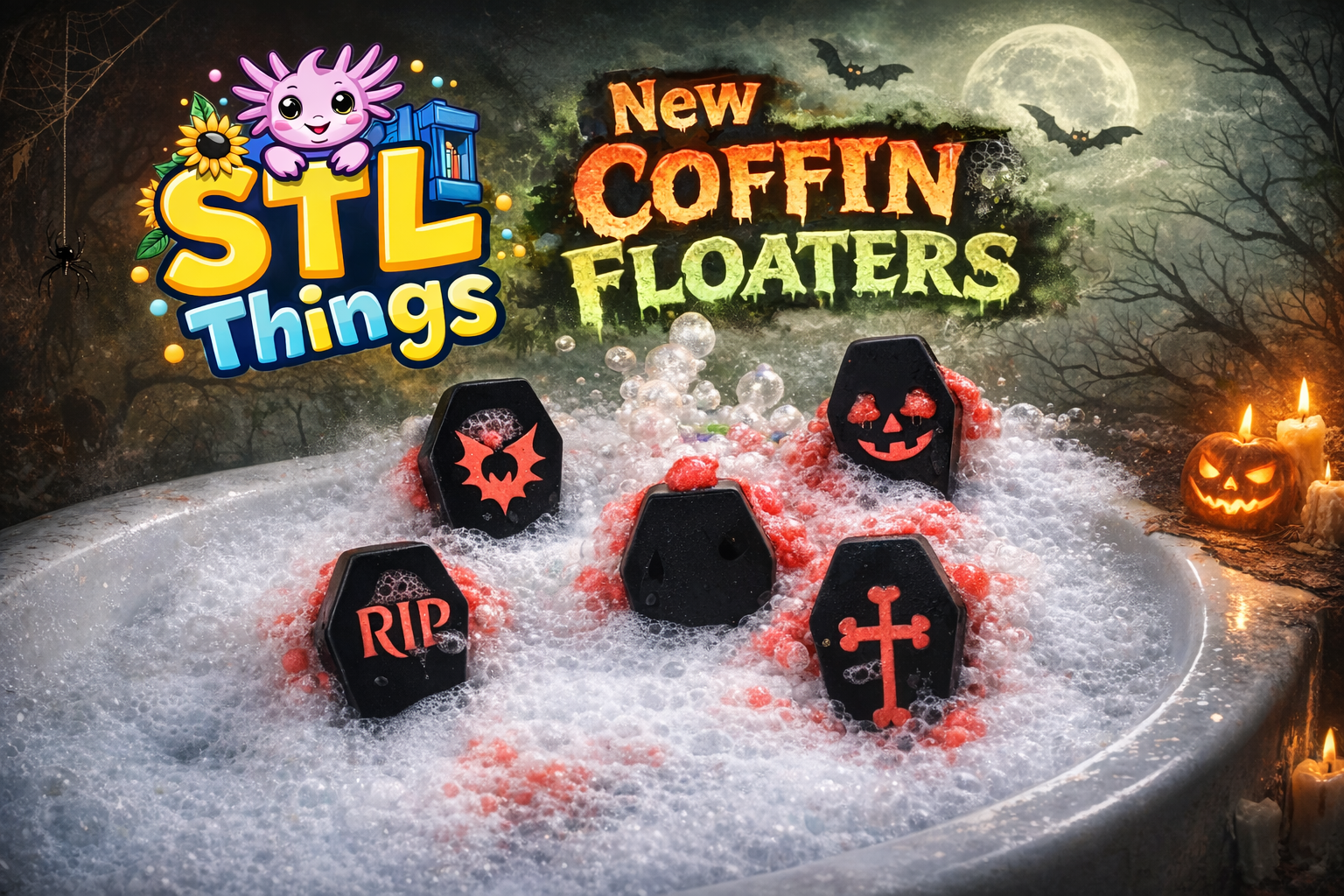 Coffin floater with 4 differnt lids STL (Files sent within 72hours)