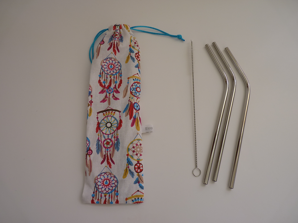 3 Stainless steel straws with carry pouch and cleaning brush