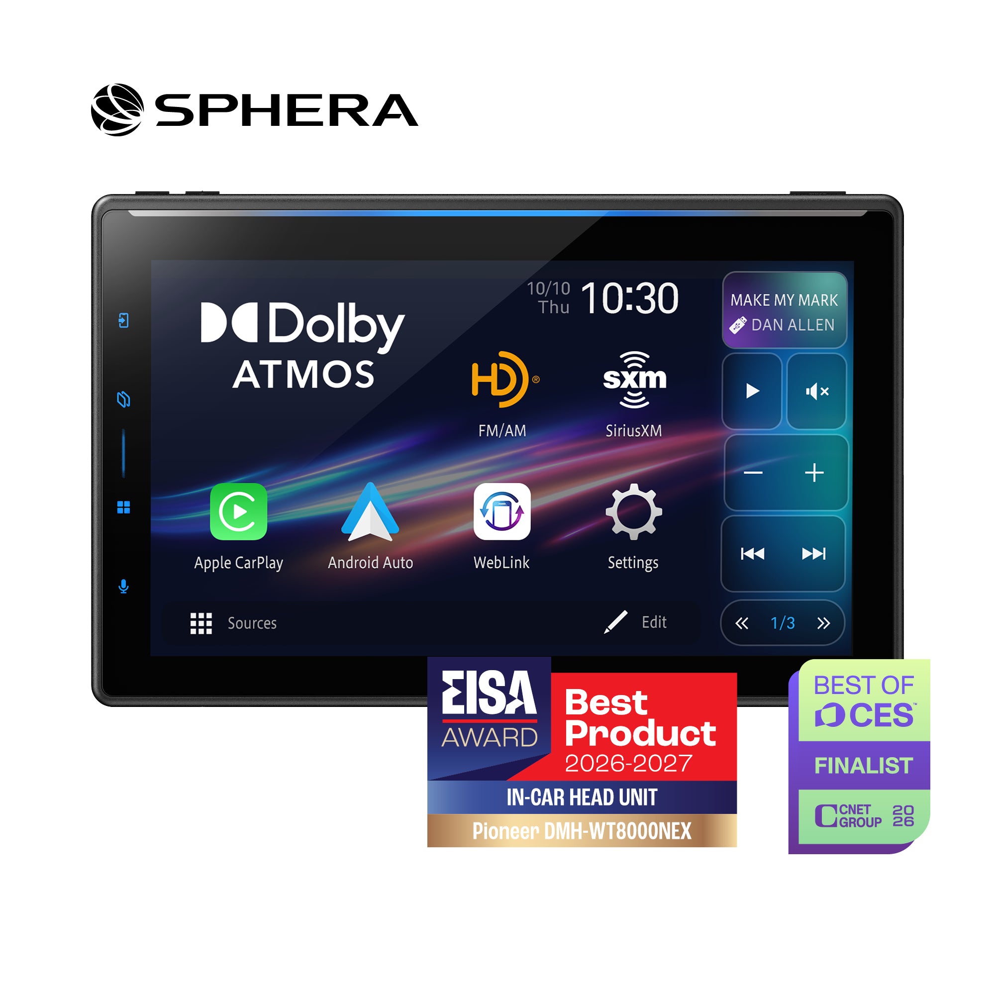 Pioneer DMH-WT8000NEX SPHERA 10.1" Receiver with Dolby Atmos Floating Screen