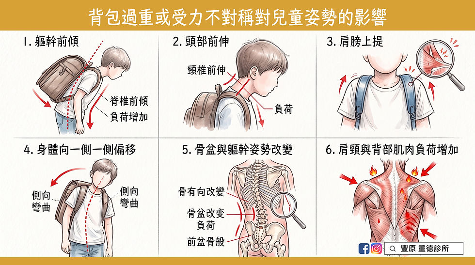 背包過重或受力不對稱對兒童姿勢的影響