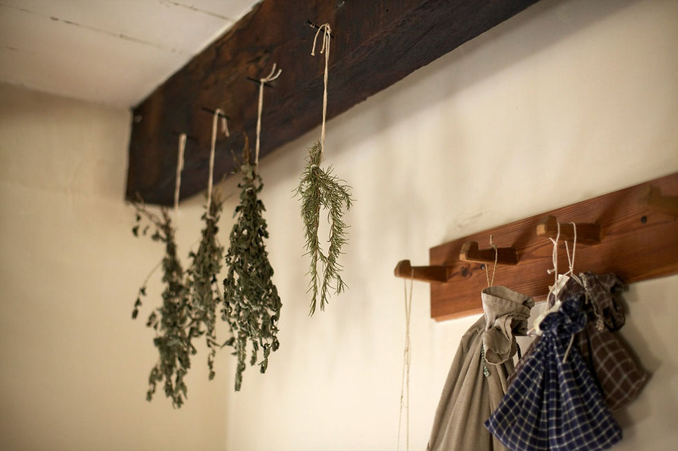 Kitchen Witch herbs hanging to dry