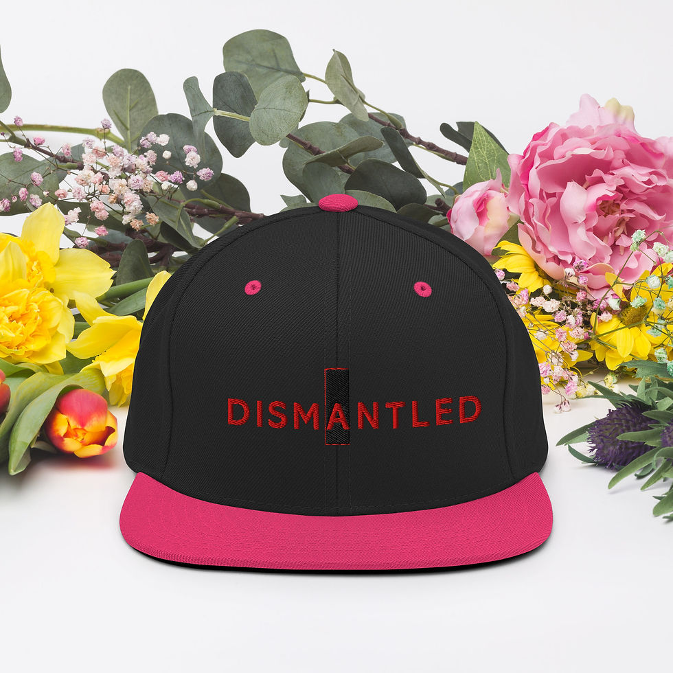 Thumbnail: DISMANTLED ‘AI Must Be Built By Everyone’ classic snapback hat with flat visor, structured 6-panel design, green undervisor
