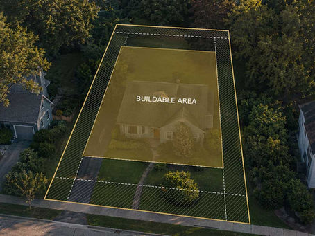 aerial view showing an outline of the buildable area on an existing lot
