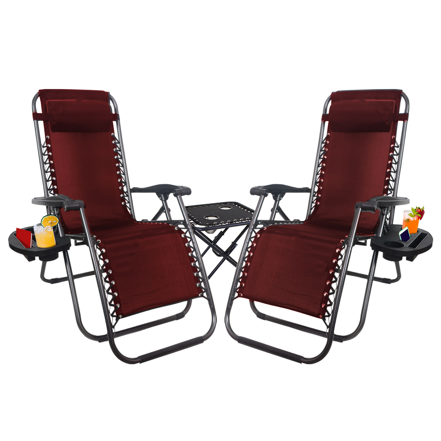 922969-Knight Zero Gravity Chair with Table and Cup holder(Maroon)