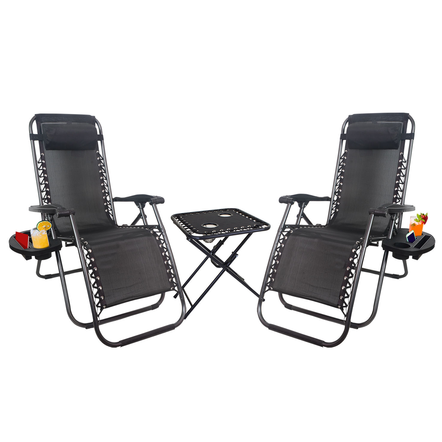 922938-Knight Zero Gravity Chair With Table and Cup Holder(Black)