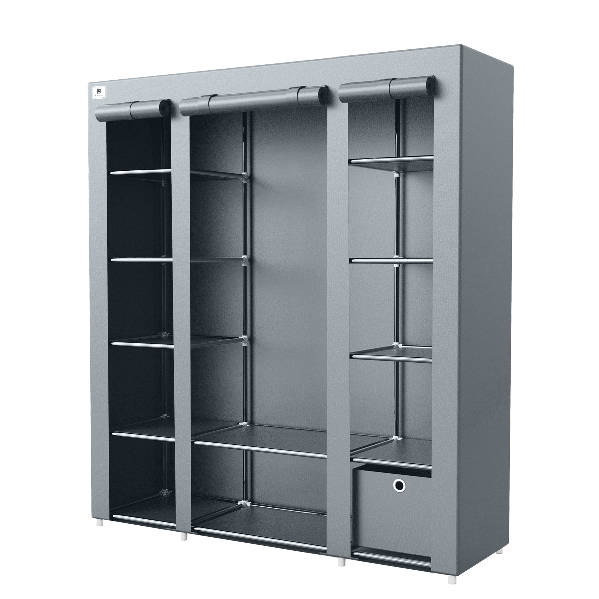 702974-Knight Triple Canvas Portable Large Free Standing Wardrobe(Grey)