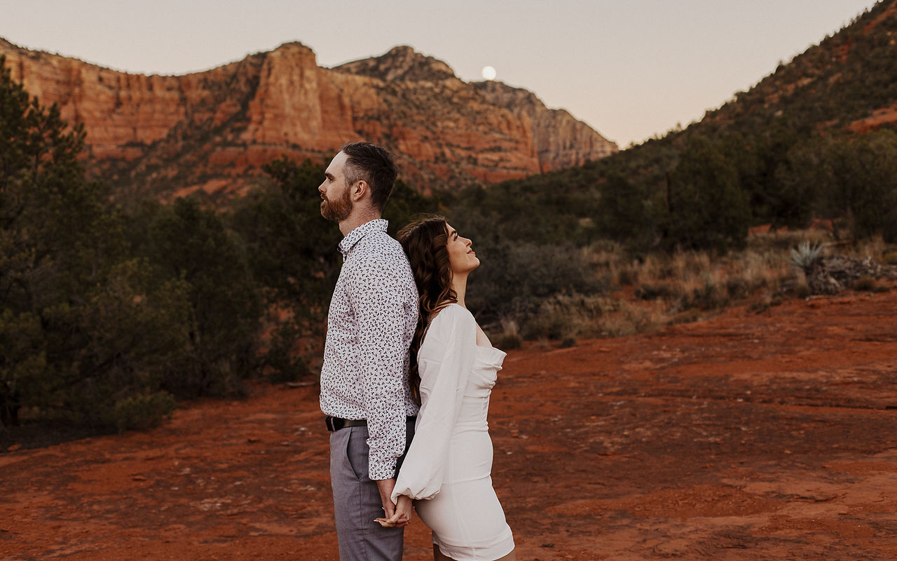 Sedona Engagement Photoshoot Couple during moonrise