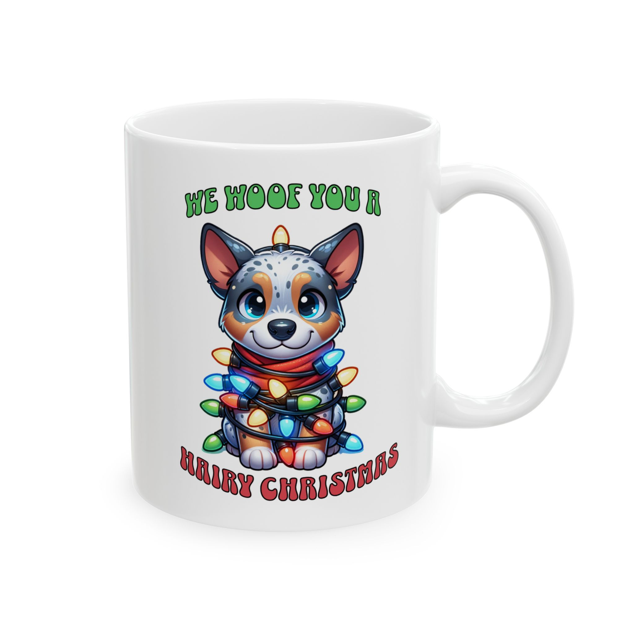 Cute Shepard Dog Wrapped in Xmas Lights, Dog Lovers Christmas Mug, Great Gift