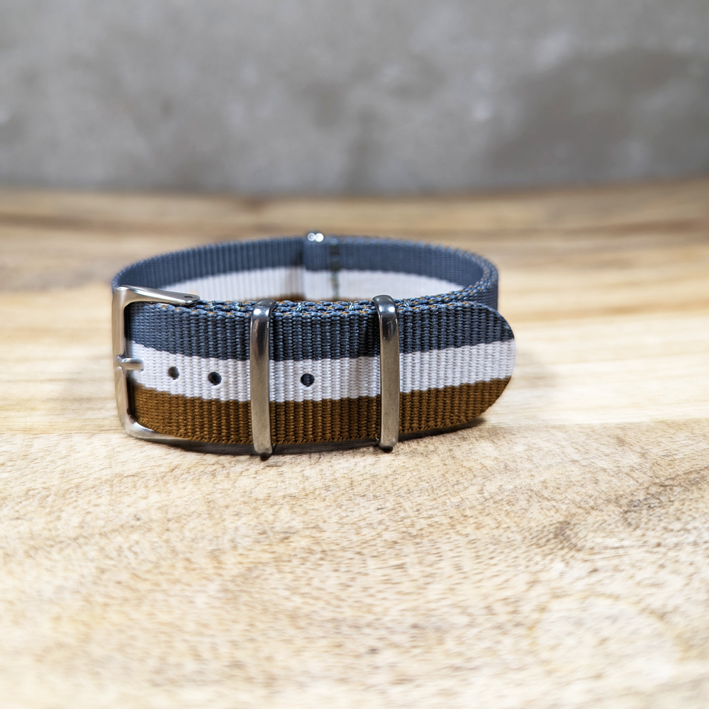 Grey, White and Beige Striped NATO Watch Band