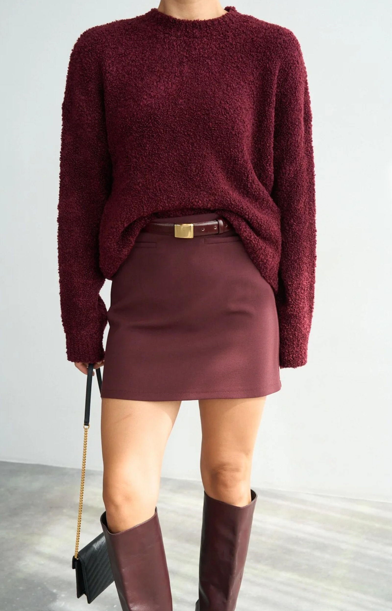 Bouclé Texture Knit Jumper – Burgundy
