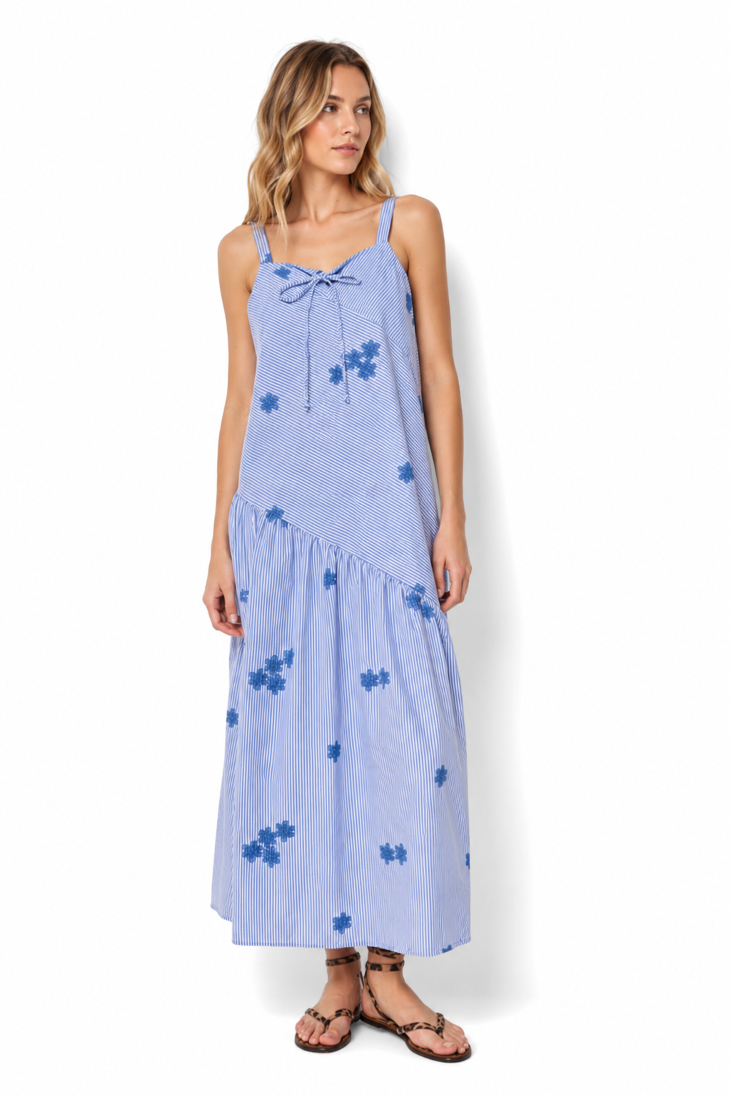 Cotton Embroidered Stripe Maxi Dress