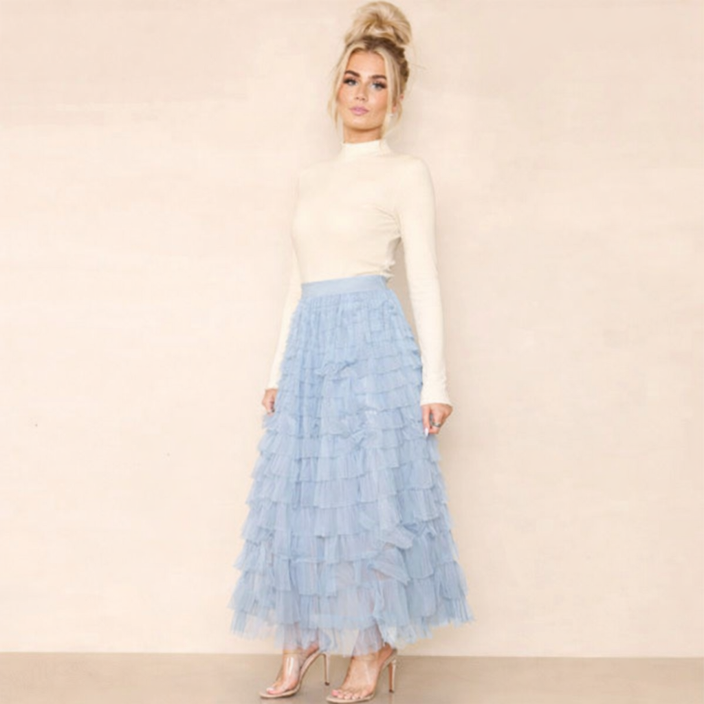 Tulle Frill Layered Maxi Skirt