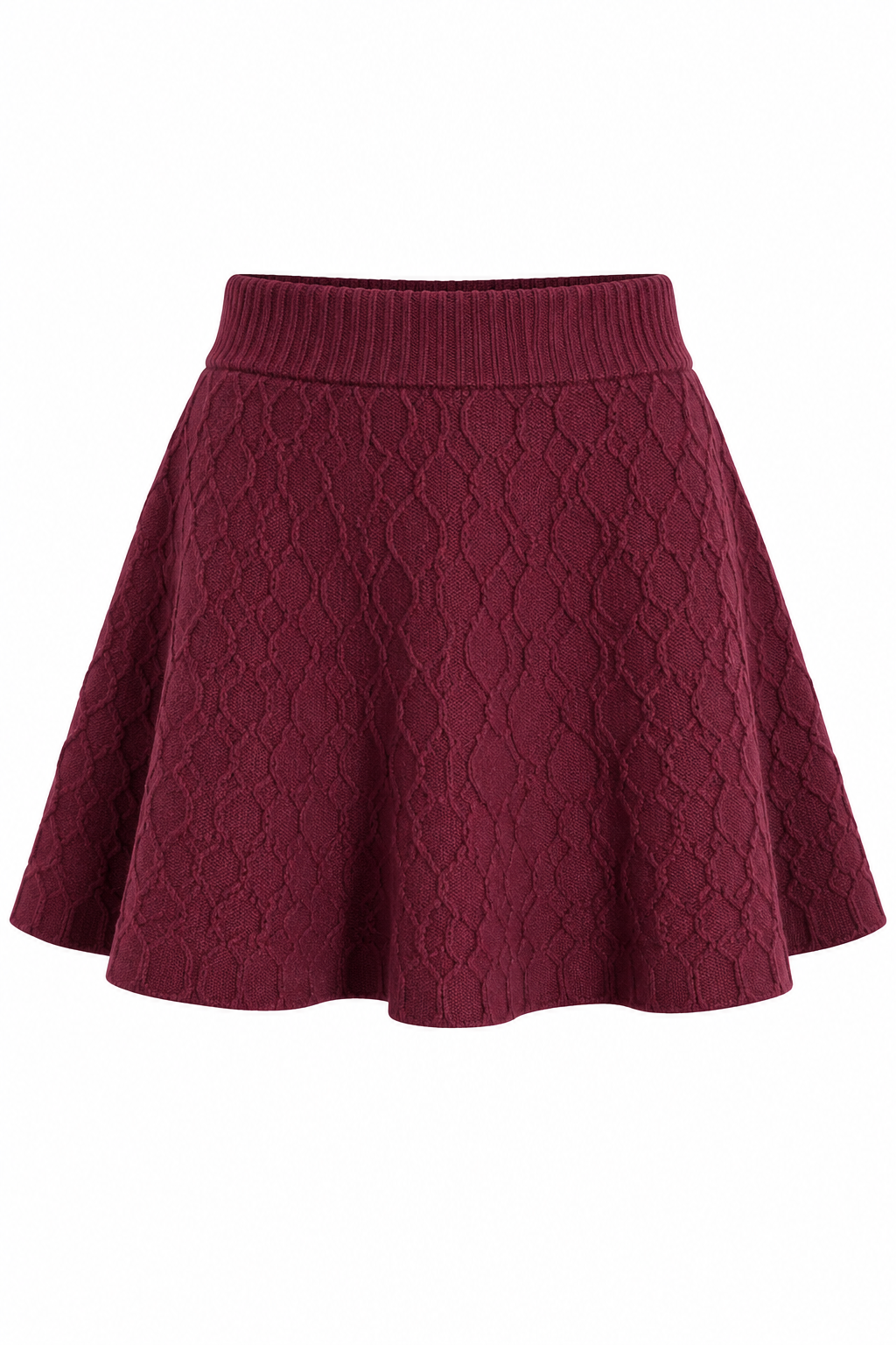 Burgundy Cable Knit Skater Mini Skirt