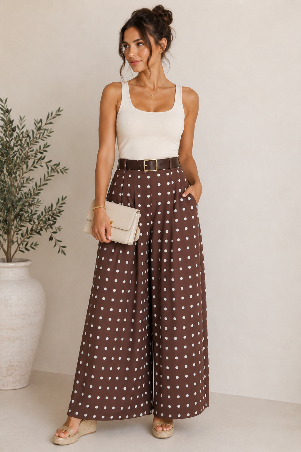 Chocolate Polka Dot Wide Leg Trousers / Statement Summerlillys Trousers