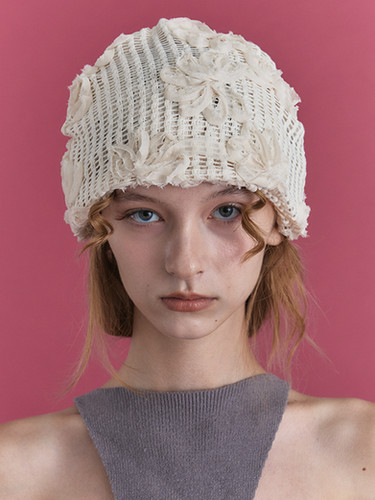ニットキャップ・ビーニー POESIE D'AME : 24FW / ROSA KNIT BEANIE (2COLORS) ROSA KNIT BEANIE IN IVORY | POESIEDAME