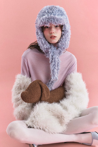 キャップ POESIE DAME : 24FW / KNOT EARFLAP HAT (2COLORS) KNOT EARFLAP HAT IN FURRY BLUE | POESIEDAME
