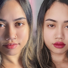 Before and after picture of lip blush (semi-permanent lip tattoo)