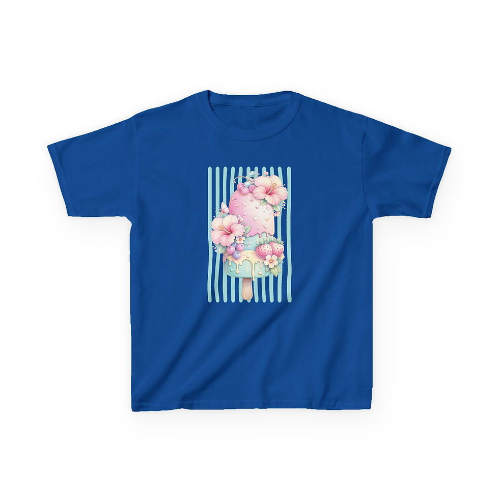 Thumbnail: Youth Floral Cotton Tee — Cute Pink Flower Ice Cream Design