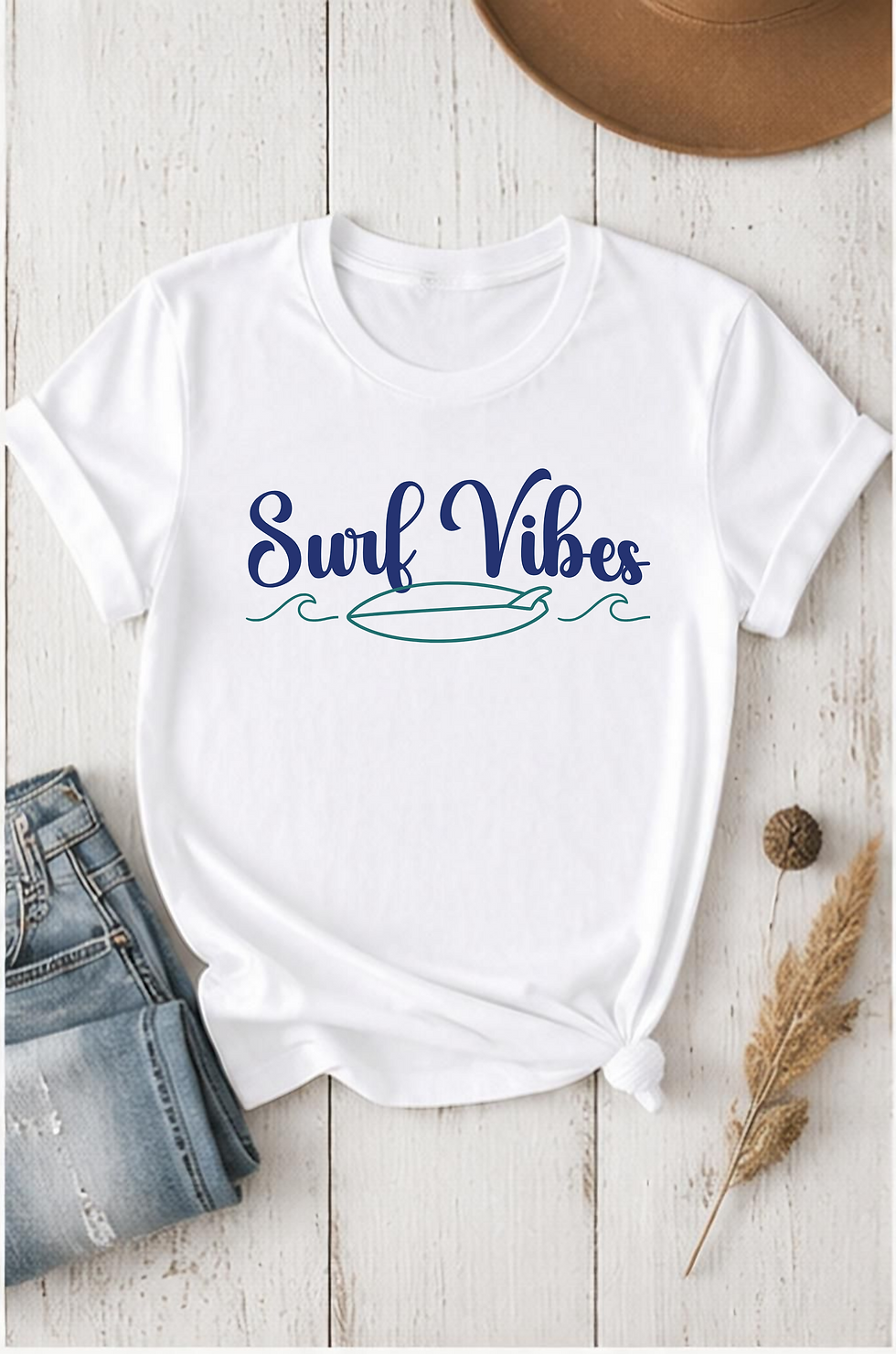 Thumbnail: Surf Vibes T‑Shirt — Retro Script Surfboard Tee