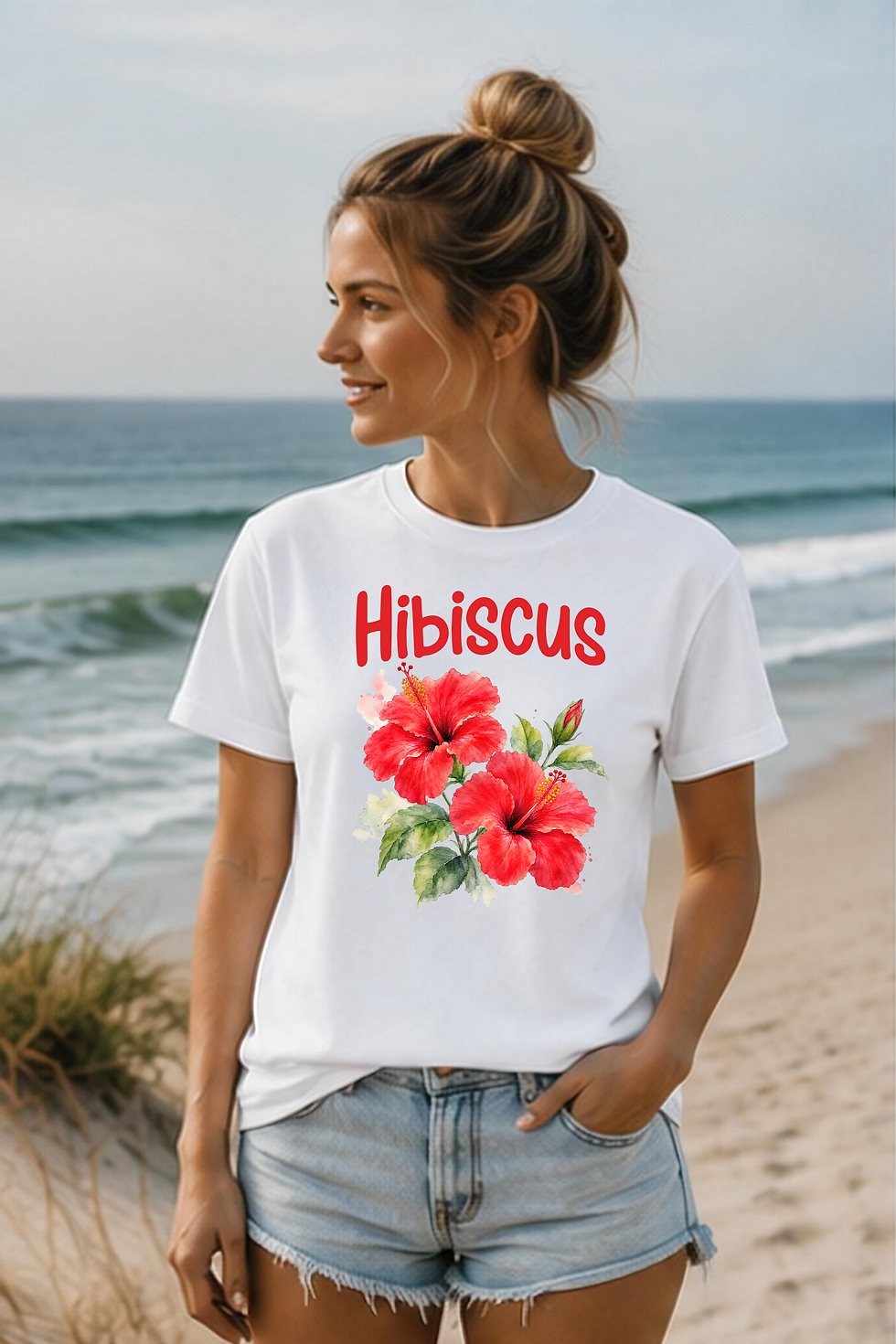Thumbnail: Hibiscus Floral Tee — Tropical Red Flower Shirt