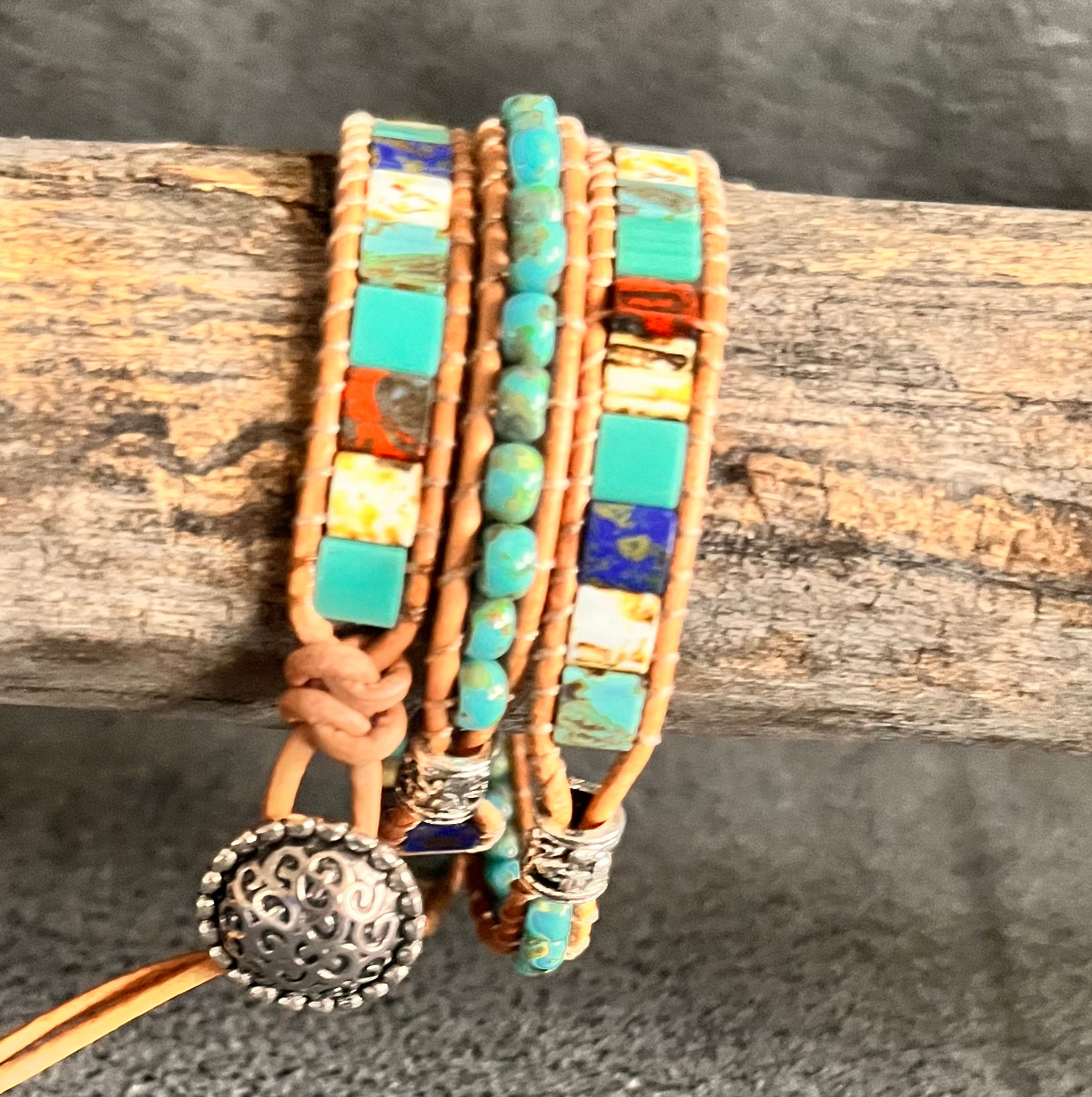 Multi-colored Glass Tile Beads Bracelet