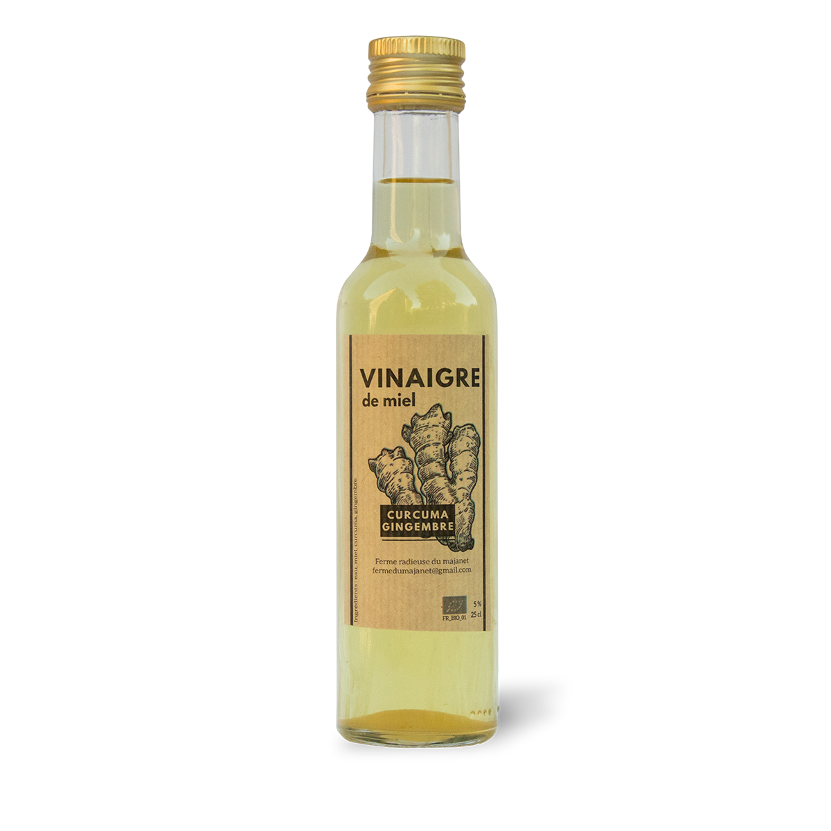 Vinaigre de Miel BIO - Curcuma et Gingembre - aide culinaire