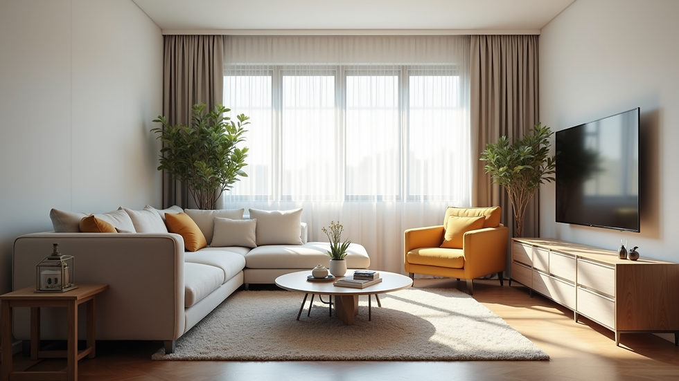 Eye-level view of a clean living room with modern furniture